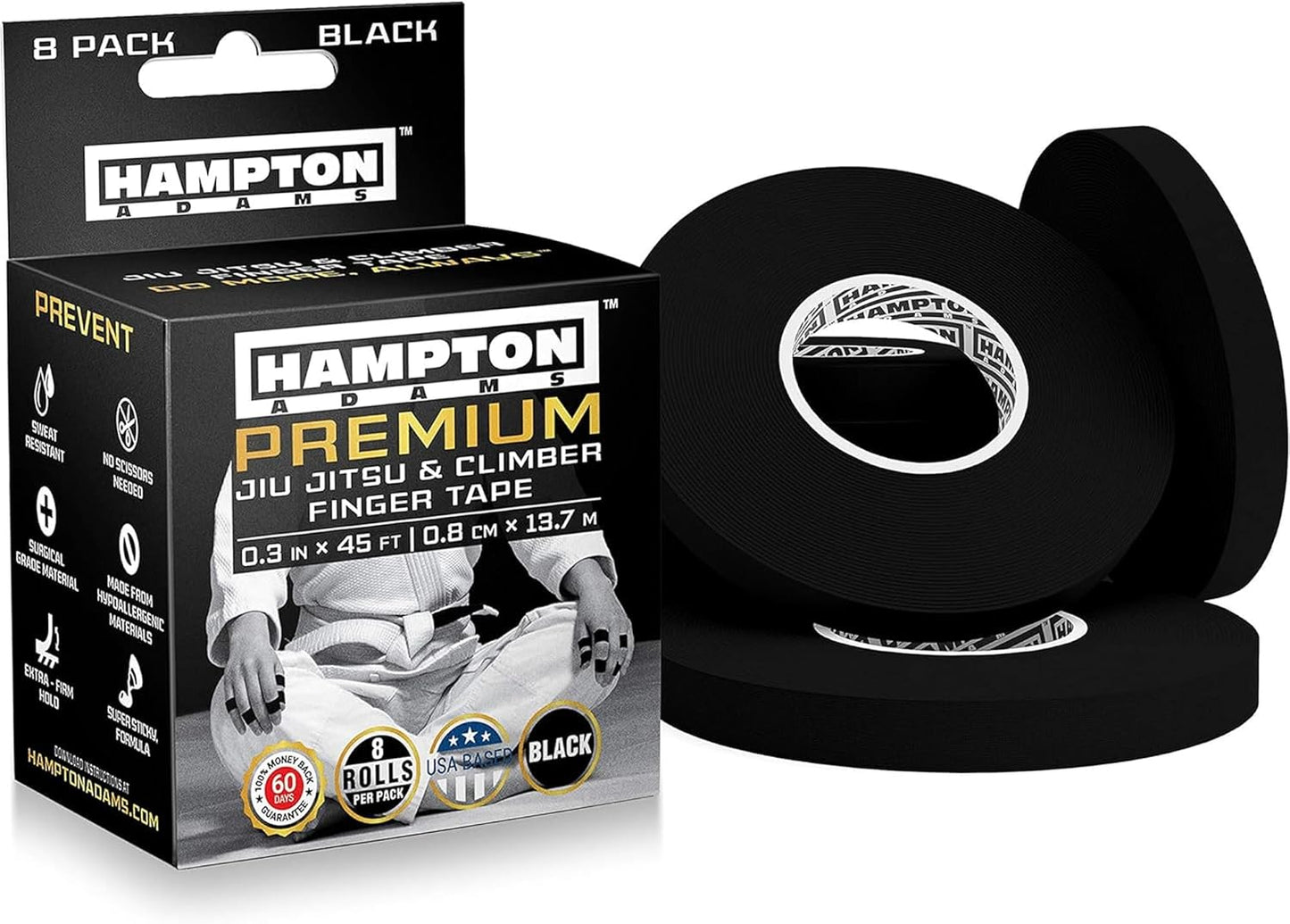 Hampton Adams | as Seen on Shark Tank | Pro Finger Tape (8-Pack) | for BJJ Bould