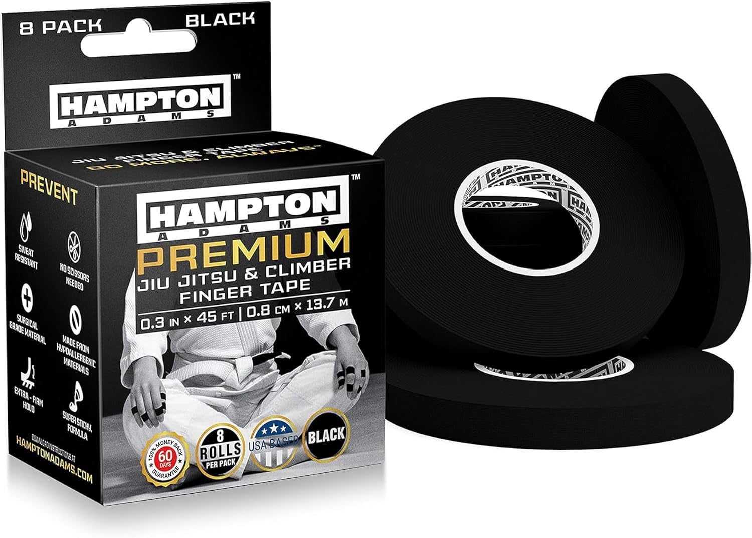 Hampton Adams | as Seen on Shark Tank | Pro Finger Tape (8-Pack) | for BJJ Bould