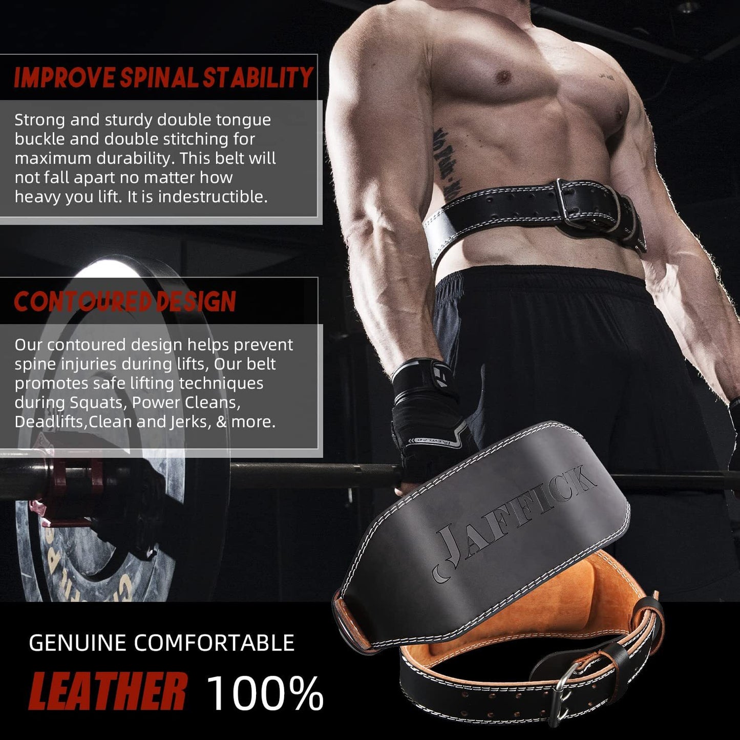 Genuine Leather Weight Lifting Belt for Men Gym Weight Belt Lumbar Back Suppo...